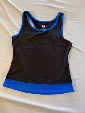 Yoshion Women's Athletic Racerback Tank Top, Black with Blue Accents Size XL